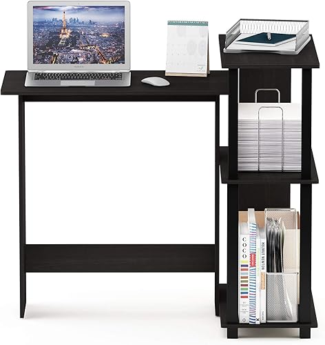 Miniatura 22 de Furinno Abbott - Escritorio esquinero para computadora con estantería, roble francés gris/negro Roble francés gris/negro.,Americano/Cromo,Espresso /