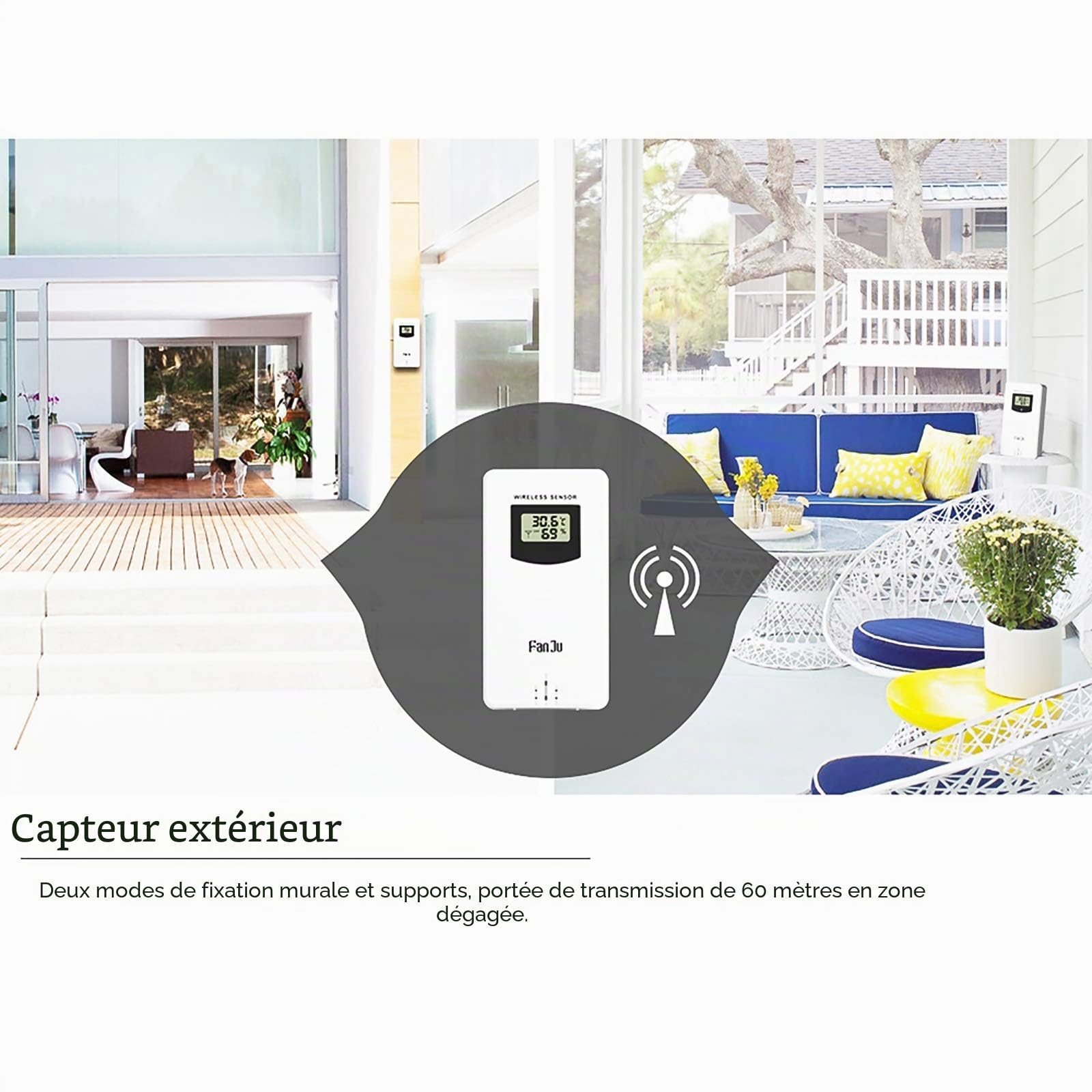 Station Meteo Intérieure Extérieure Sans Fil, Station Meteo Connectée, Baromètre Numérique de Température Extérieure Intérieure avec Réveil Extérieur avec Pression Barométrique (Ivoire)