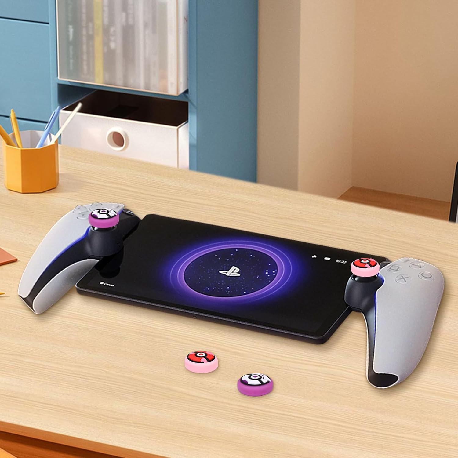 DLseego Thumb Grips Caps for PlayStation Portal, Full Protection Anti-Slip & Anti-Scratch Anti-Fingerprint Protective Cartoon Button Cover 4 Thumb Stick Caps for PlayStation Portal Remote Player Poke