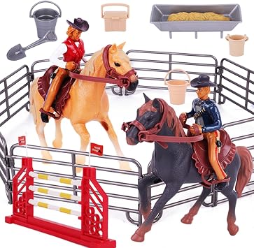 Peagprav Western Rodeo Horse Toys for Girls and Boys - Cowboy Dodeo with Western Rider and Horse Figurine Fence Horse Toy Set Birthday Gift for Kids Toddlers Ages 3-7 Years Old