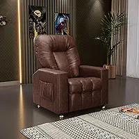 Poltrona do Papai Reclinável Sala de Cinema Pequim Manual PU Marrom G23 - Gran Belo