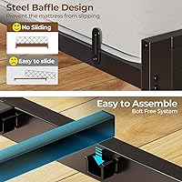 Vista 6 de Rolanstar Bed Frame Queen Size with Charging Station and LED Lights, PU Leather Headboard with Storage Shelves, Heavy Duty Metal Slats, No Box Black