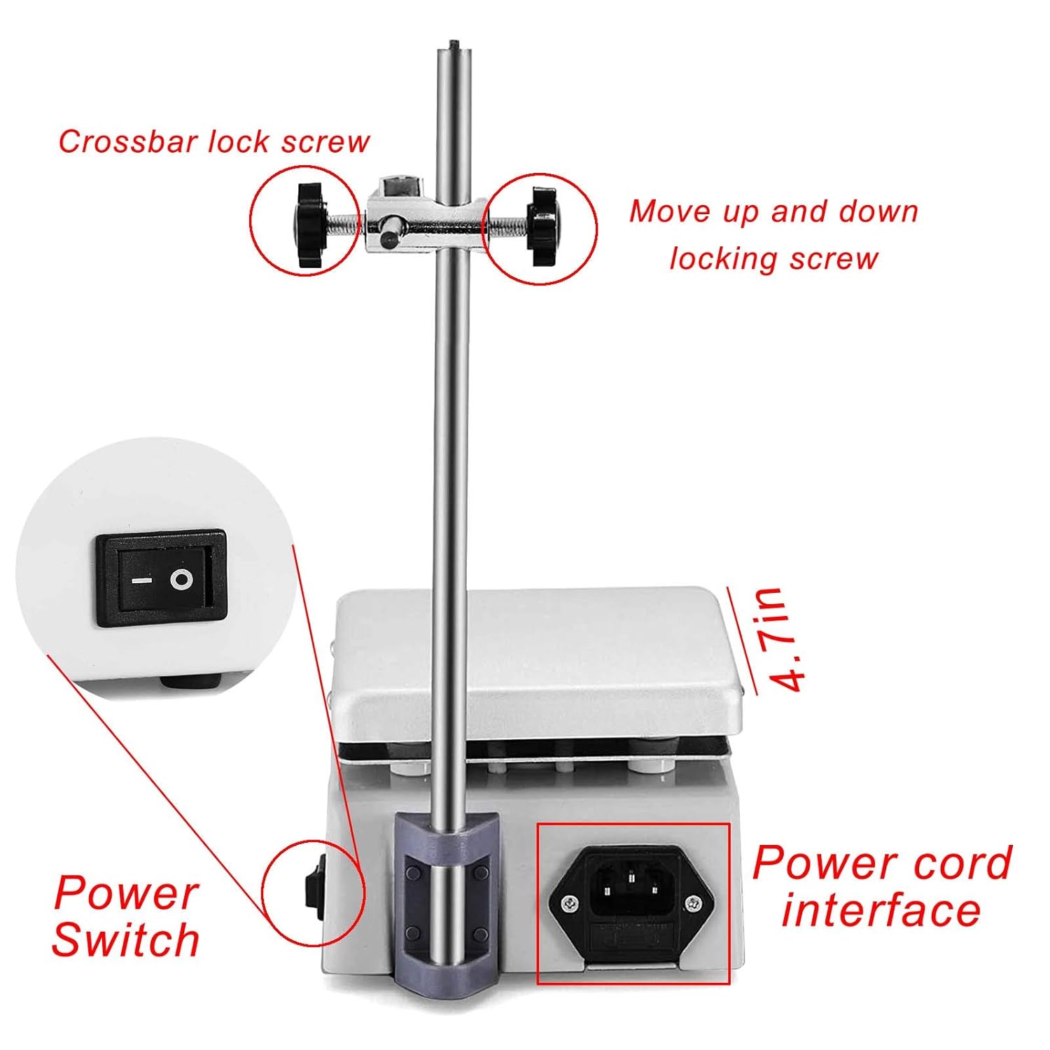 SH-2 Magnetic Stirrer Mixer, 110V 1000ml Stirring Capacity Lab Hotplate Stirrer, 4.7 x 4.7 Inch Hotplate with 100-1600 RPM Stirring Bar and Support Stand