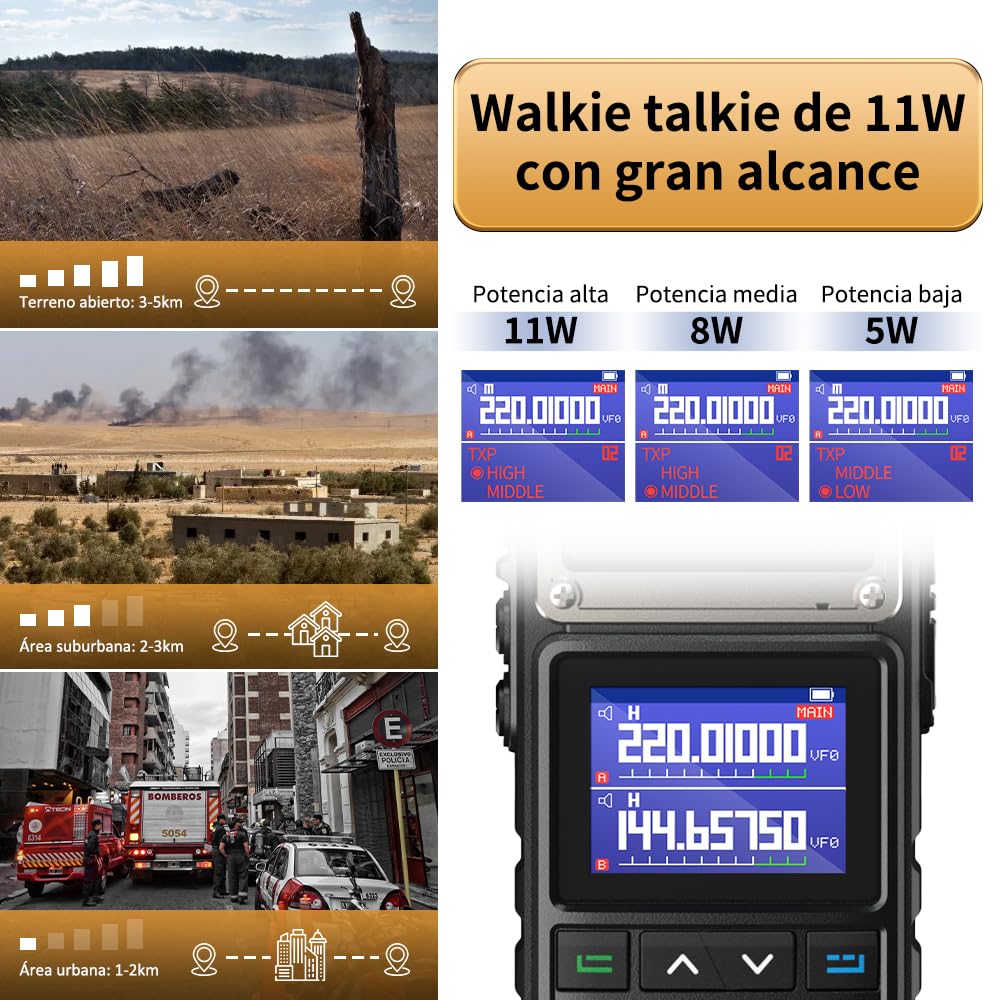 BAOFENG Walkie Talkie Doble Banda UHF/VHF Radioaficionado Largo Alcance hasta 11W con batería de 5200mAh 999 Canales CTCSS/DCS Radio FM VOX DTMF Walkie Talkie para Adultos - UV25M