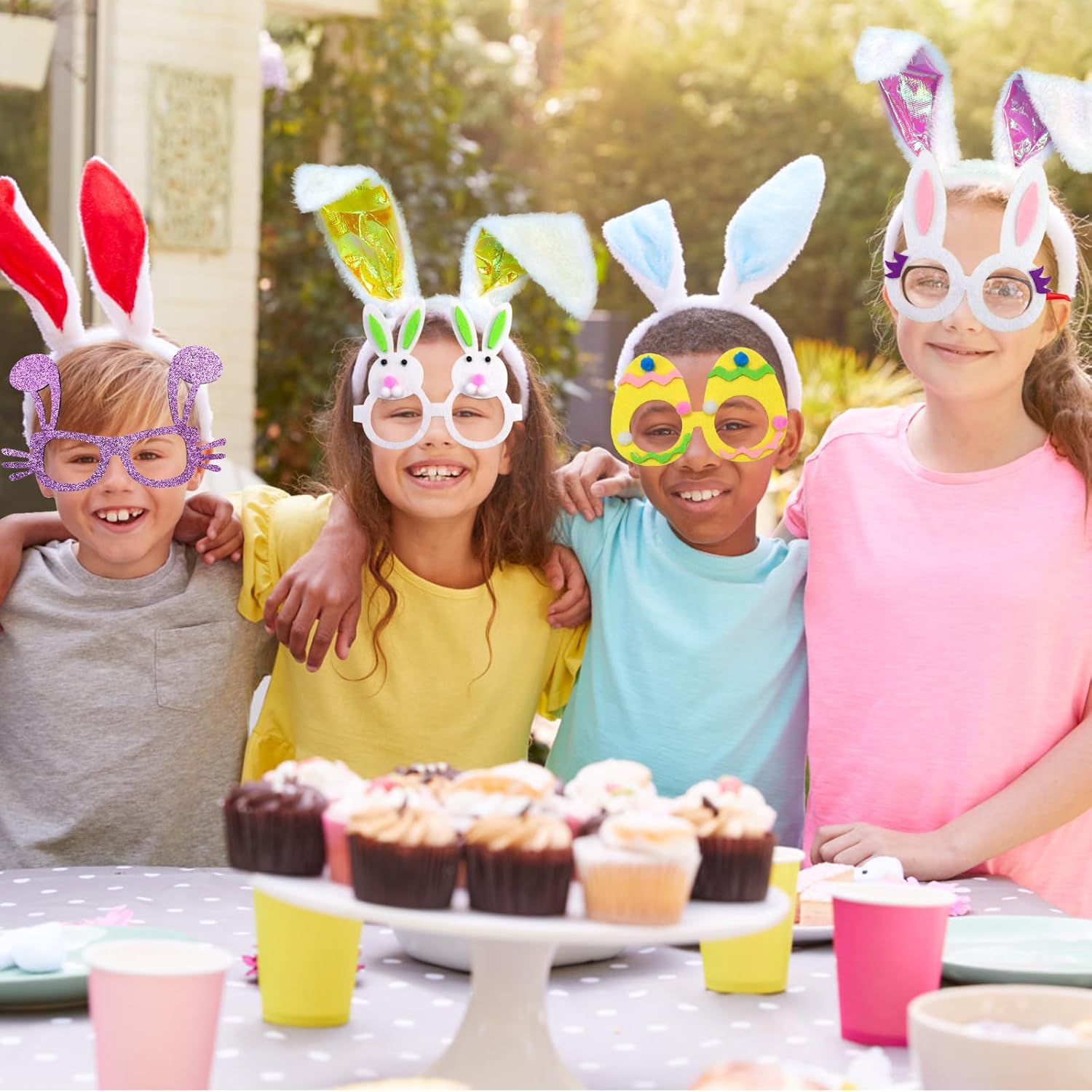 18PCS Easter Headbands Set – Bunny Ears & Glasses Frame Kit with Chick Egg Decor, Party Favors Photo Booth Props for Kids Adults