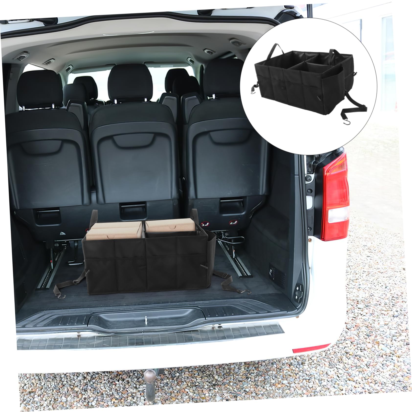 GANAZONO Organizador de Maletero de Coche Plegable, Asas Reforzadas Caja de Almacenamiento de Gran Capacidad en Poliéster, Negro Bolsillos Múltiples y Viajes
