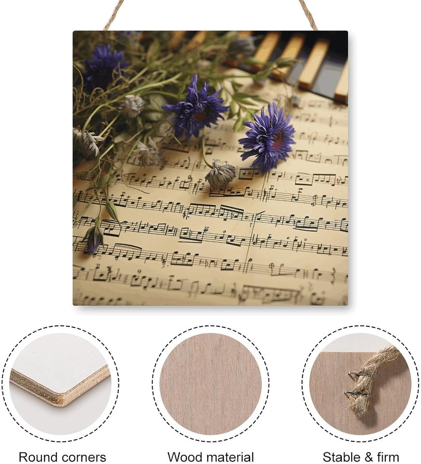 Wooden Hanging Sign Wall Hanging Plaque Music Sheet Wooden Plaque Decor Wood Listing Cute Hanging Tag for Home Office Kitchen Housewarming Gift 30x30cm image 3