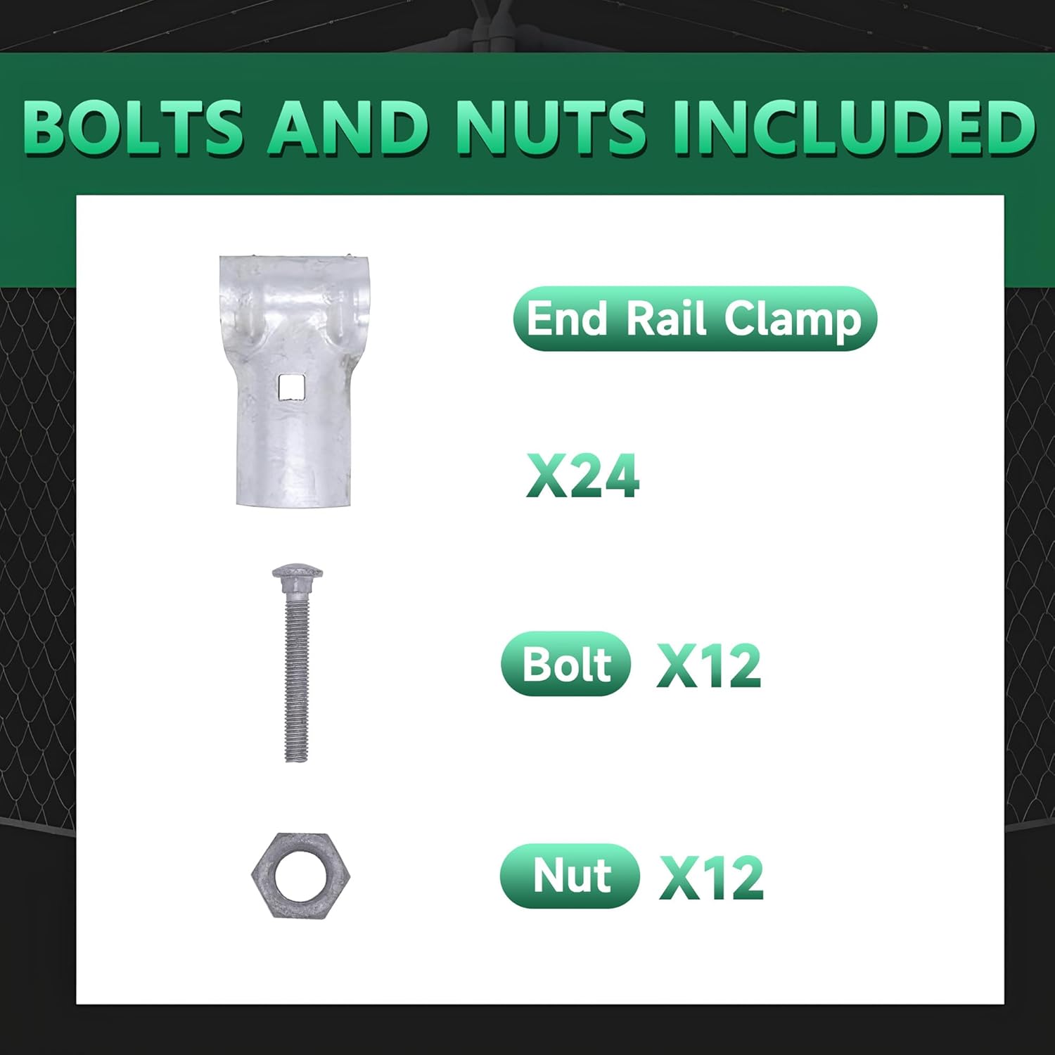 KINNAN 1-5/8 X 1-5/8 End Rail T Clamp for Chain Link Fence, Galvanized Steel for 1-5/8" OD Pipe, 12 Pcs Bolts & Nuts Included