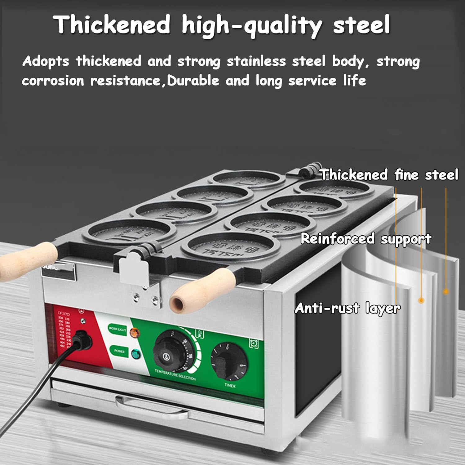 3000W 韓国コインワッフルメーカー、業務用コインパンケーキメーカー、ステンレススチールチーズコインワッフルメーカー、温度と時間制 コインワッフルメーカー  - チーズコインワッフルマシン | 3000W 業務用ワッフルコインアイロン ワッフルバイトマフィンベーキン 電気 ...