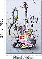 Vista 6 de KREATIVE ARTS Guitar Canvas Painting for Music Studio and Room Decor Framed Artwork Graffiti Style Music Note Wall Art 16x24 Inch Stretched Canvas
