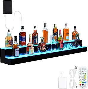 LED Lighted Liquor Bottle Display,2 Tiers 60in LED Liquor Shelf with Remote & App Control,16 Colors,4 Modes,Bottle Shelf Multi-Color Lighting Modes for Bars