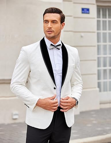 Miniatura 2 de COOFANDY Men's Floral Tuxedo Jacket Shawl Lapel One Button Velvet Suit Jacket Dinner Prom Party Wedding Blazer