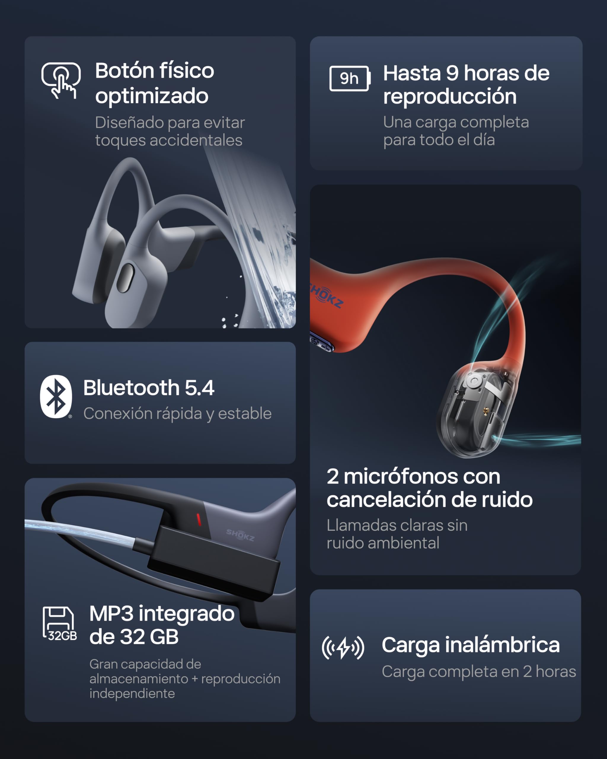 SHOKZ OpenSwim Pro Auriculares Conducción Ósea Natación Bluetooth 5.4, Gris | Impermeable IP68 | Mics con Cancelación Ruido | Carga Inalámbrica | 9H Autonomía | 32GB MP3 | Open-Ear | para Nadar Deportivo