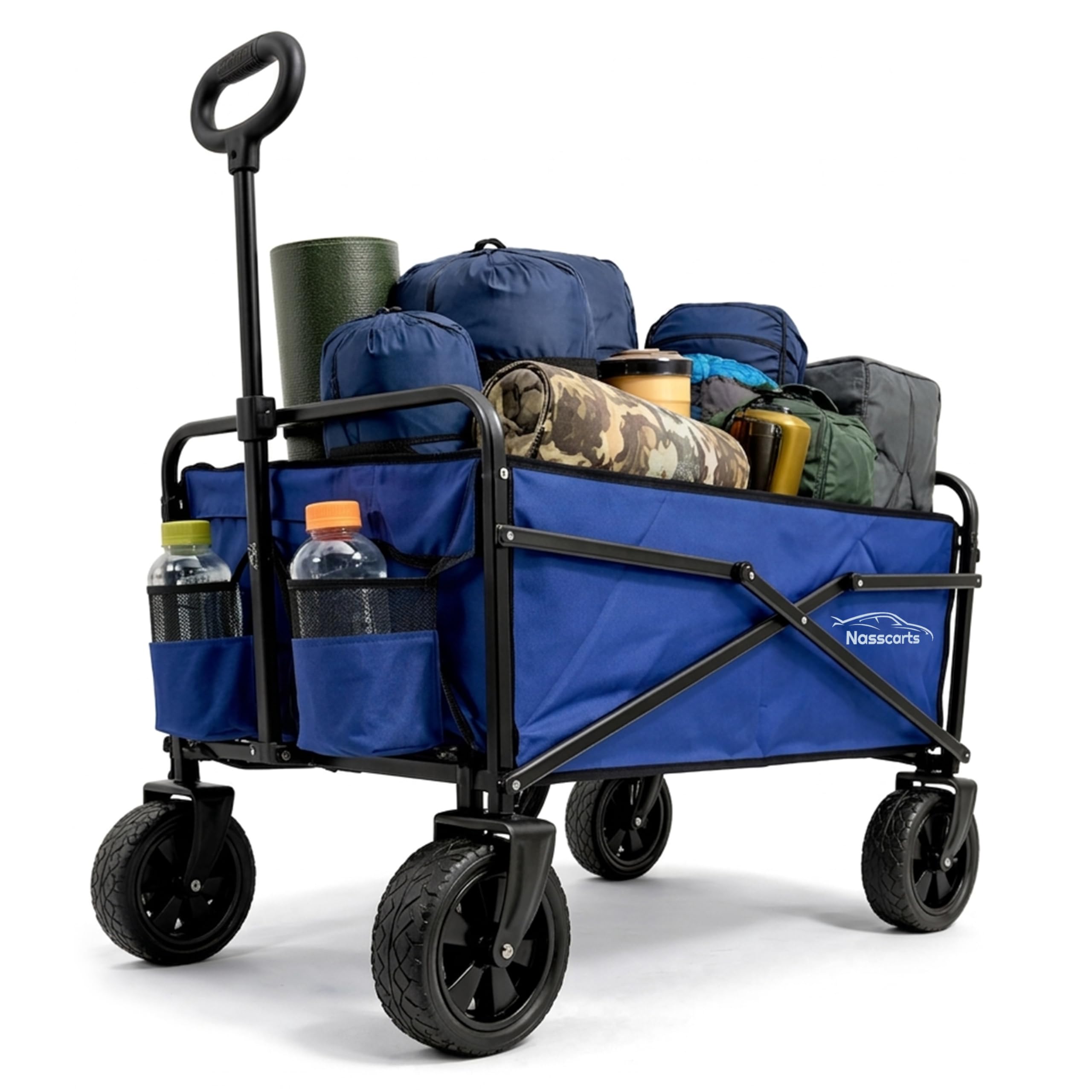 Nasscarts Navy Blue Multi-Purpose Utility Cart - Off-Road Wagon, Multi-Terrain Trolley, Collapsible, Foldable Handcart - Great For Shopping, Gardening, Camping, Fishing - Loading Capacity Of 68 Kg - Blue