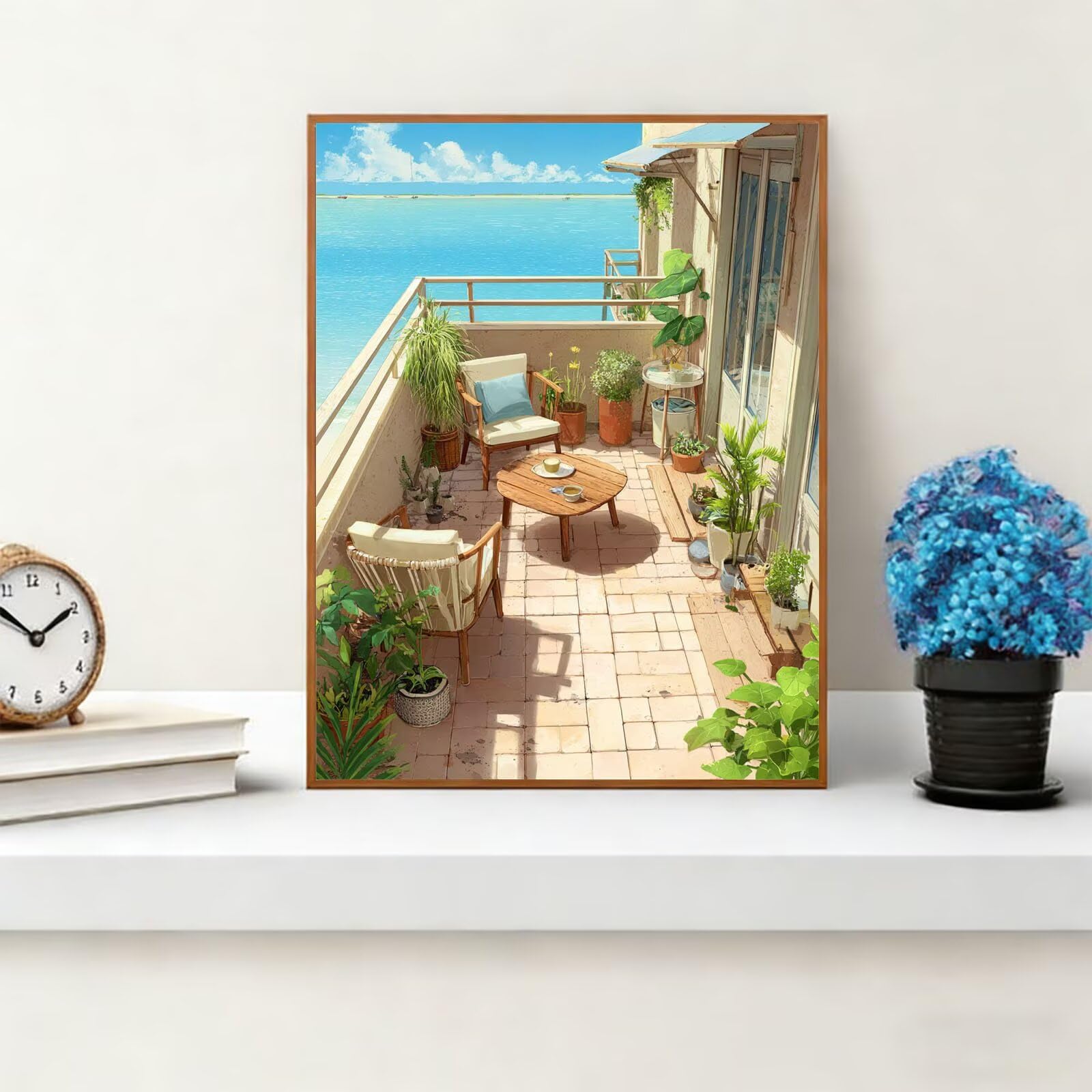 balcone Dipingere con i Numeri Adulti mare Quadri da Dipingere Numerati, Kit Pittura Adulti, Painting by Numbers Principiante, Idee Regalo Donna, Decorazioni Casa, Senza Cornice, 70x90cm e-836