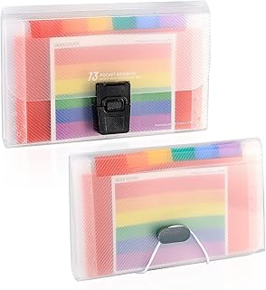 2 Pcs 13 Pockets File Organizer, Mini Document File, Expanding File Folders, Small Accordion File Organizer, Colored File Bills Document Ticket Wallet Organisers Index Case - 7.1x4.45x1.1 inch
