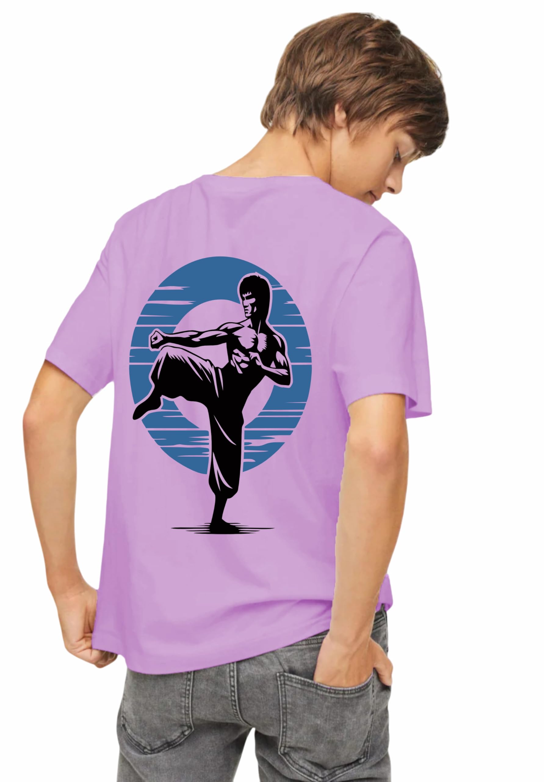 Uniplanet Store Maglietta da ragazzo in misto cotone, mezza manica, vestibilità normale, viola