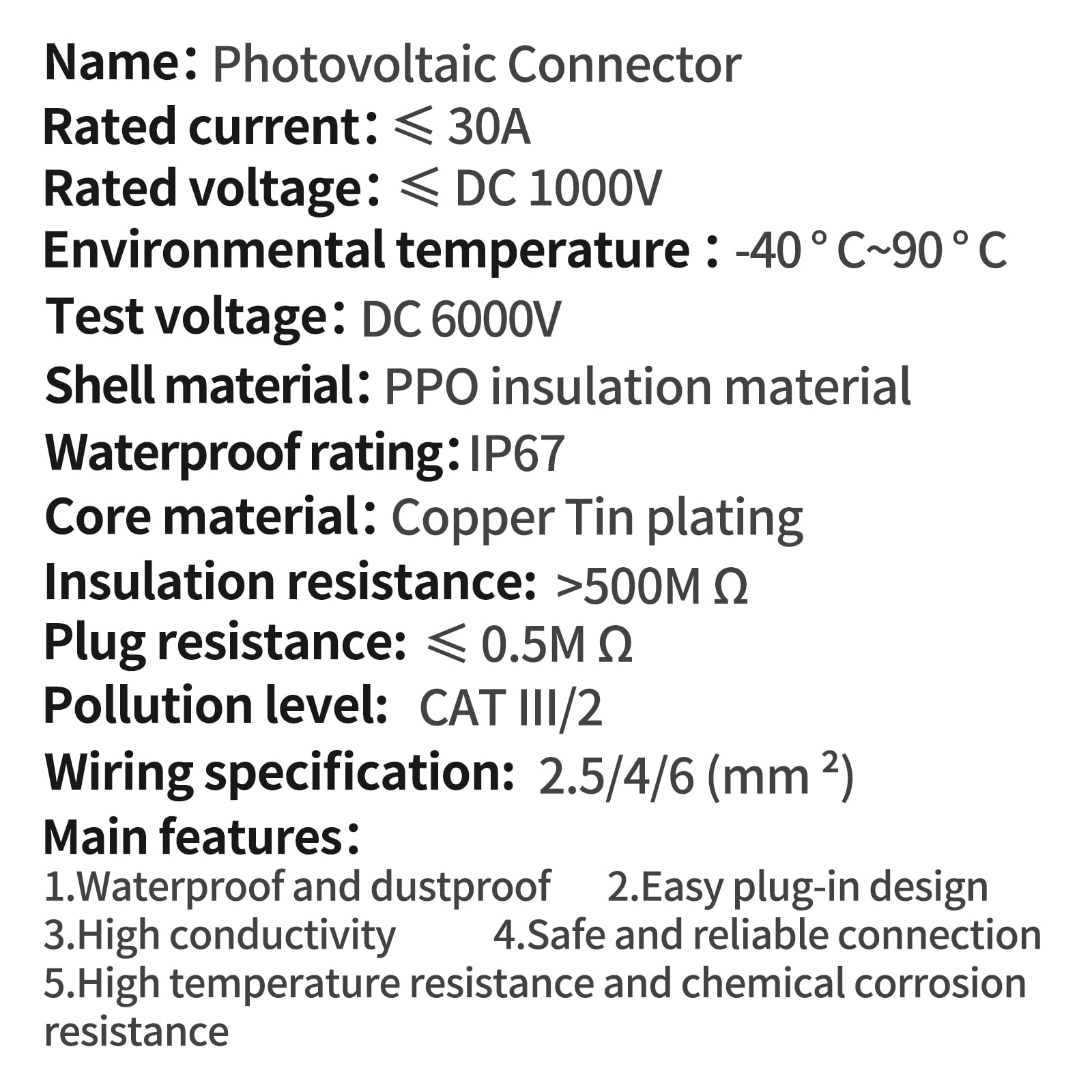 Juego de 100 conectores solares fotovoltaicos de 1000 V CC 30 A para cable fotovoltaico de 2,5/4/6 mm² (100 unidades (50 pares))