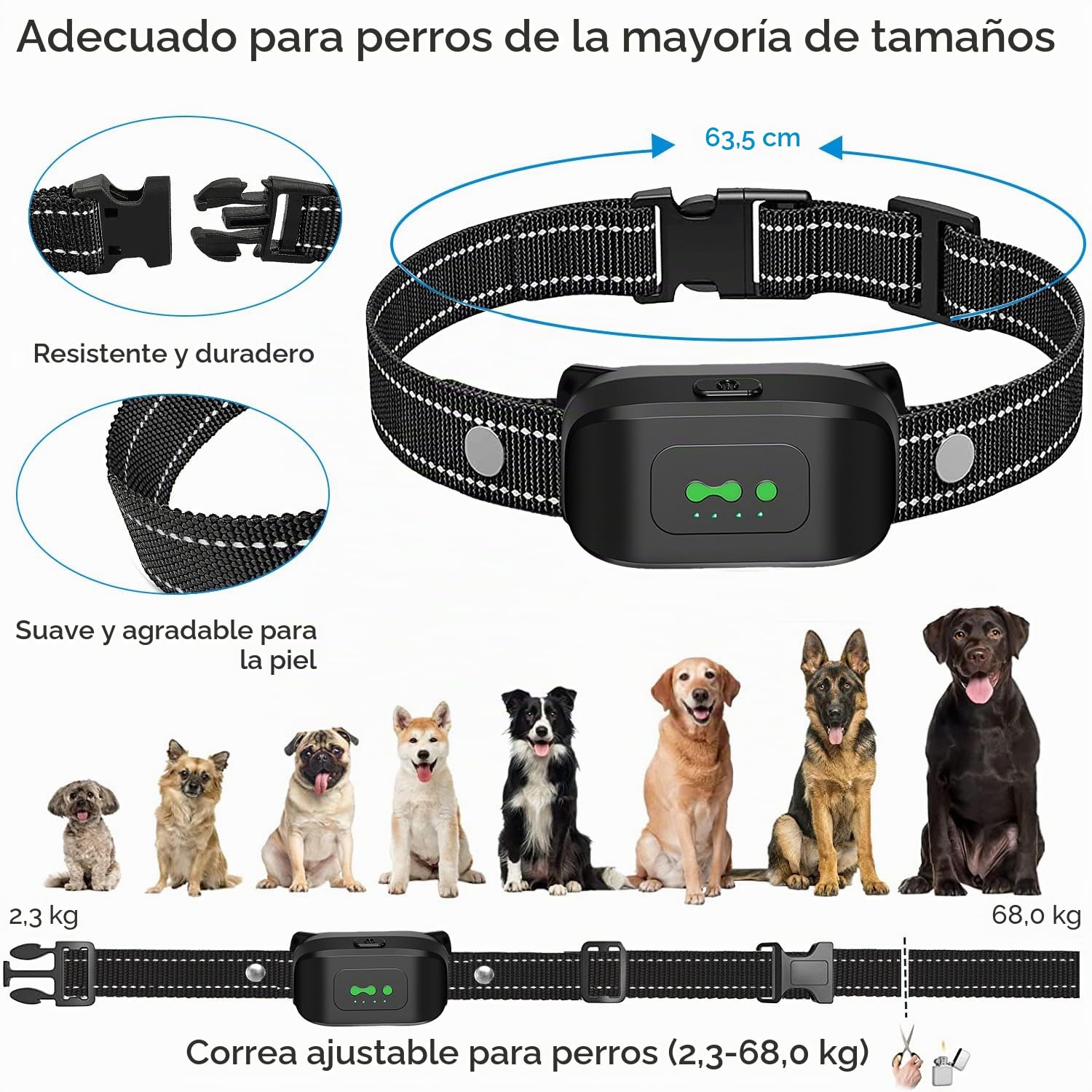 Collar de adiestramiento para perros, 3 modos de pitido/vibración/vibración potenciada, alcance 792m, recargable, impermeable IP67, collar antiladridos con mando a distancia para perros de todos los