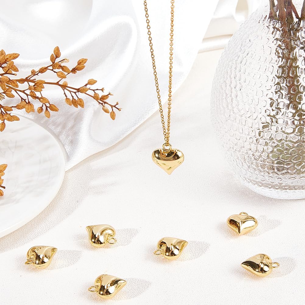 Beebeecraft 10Pcs 3D Heart Charms 18K Gold & 925 Sterling Silver Plated Heart Dangle Pendant Charms for Jewelry Making Necklace