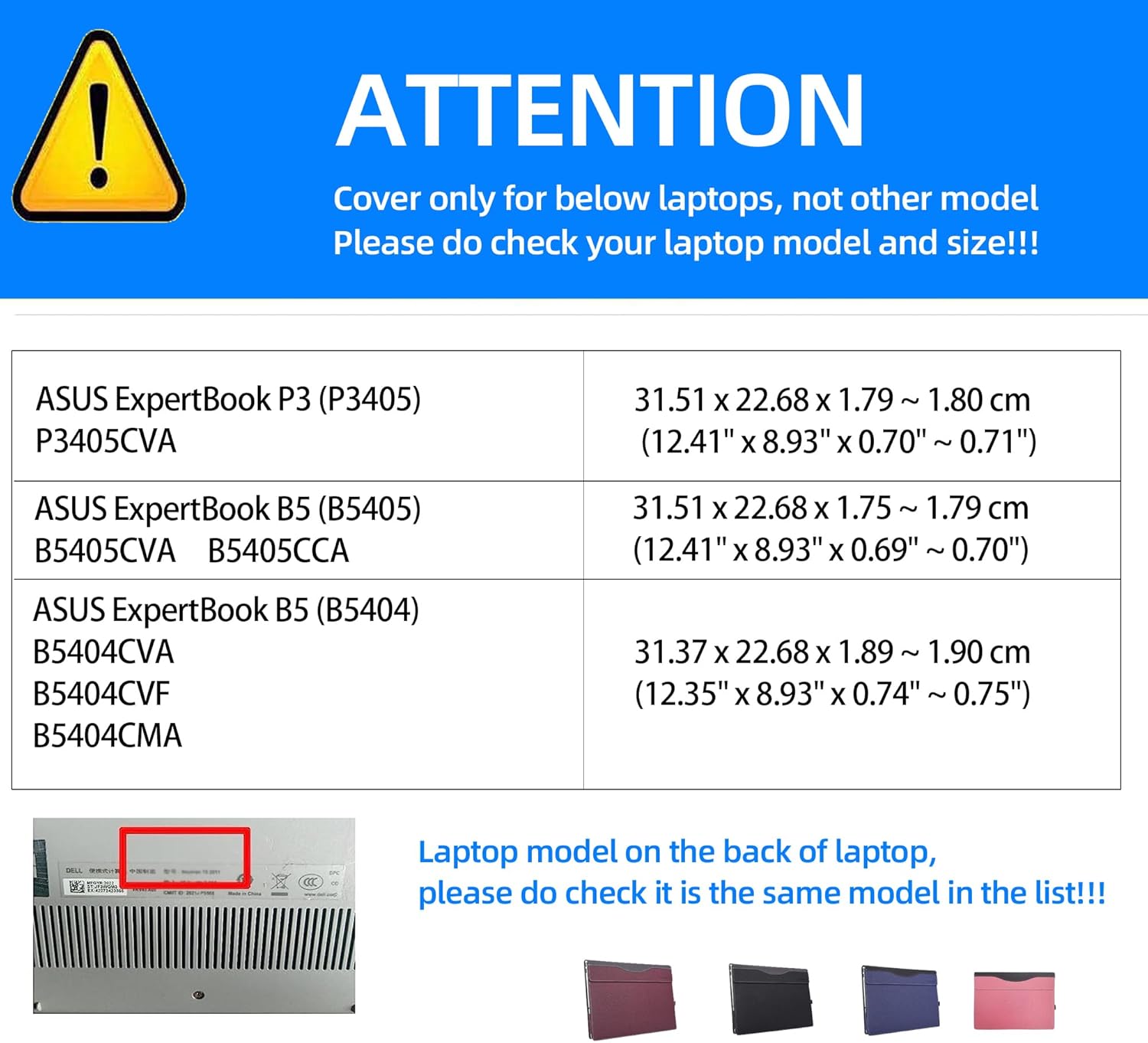 Laptop Case for ASUS ExpertBook P3 (P3405) 14''[not Compatible with Any Other Model] ，ExpertBook B5 (B5405) B5405CVA B5405CCA， 2 in 1 PU Leather Inside Pocket Cover (Dark Gray)