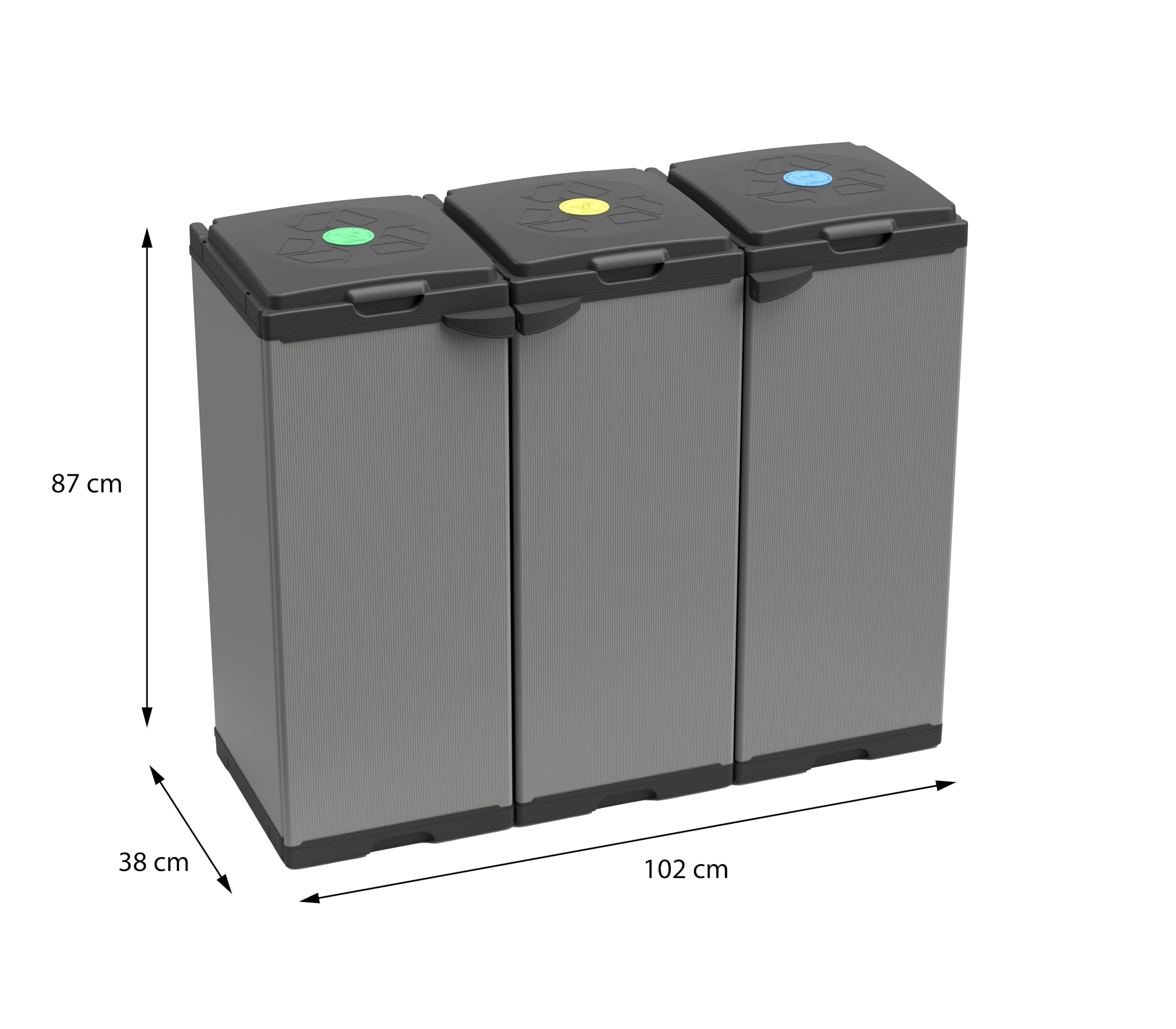 Adventa: Mobile Portasacco Tris per Raccolta differenziata in Plastica, Facile da Montare, Modular System, adatto a Sacchi da 80-110 L, 102L x 38P x 87H cm