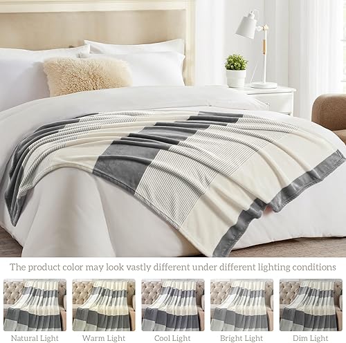 Miniatura 5 de Homelike Moment Manta de cama de vellón tamaño Queen, color gris, suave y esponjosa, manta grande de franela de felpa mullida y acogedora para sofá,