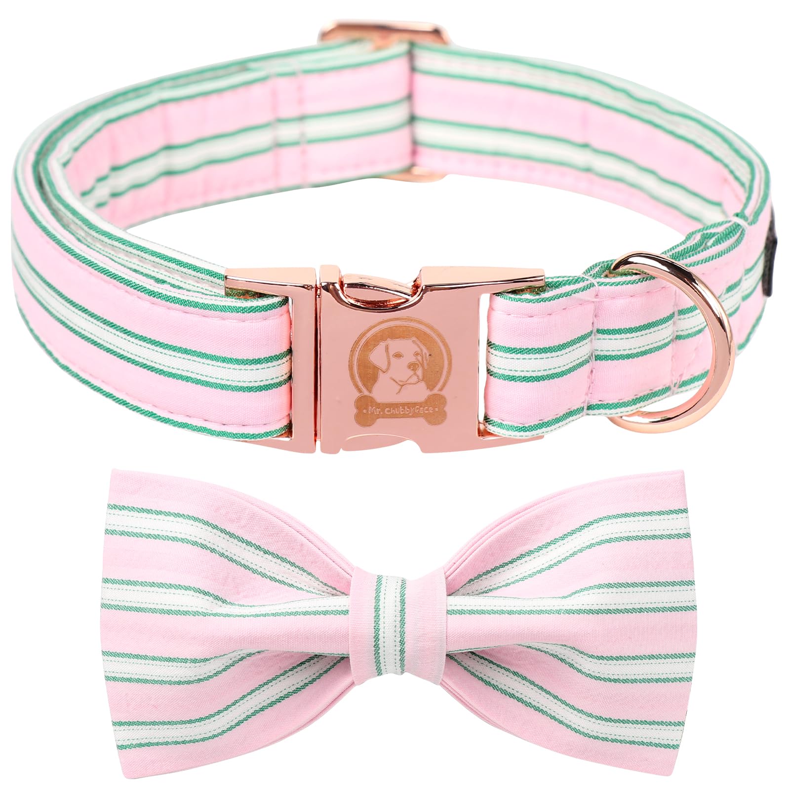 MR. CHUBBYFACE Pink Dog Collar, Cute Dog Collar with Bowtie, Summer Adjustable Girl Boy Collar with Metal Buckle, Durable Collars for Small Medieum
