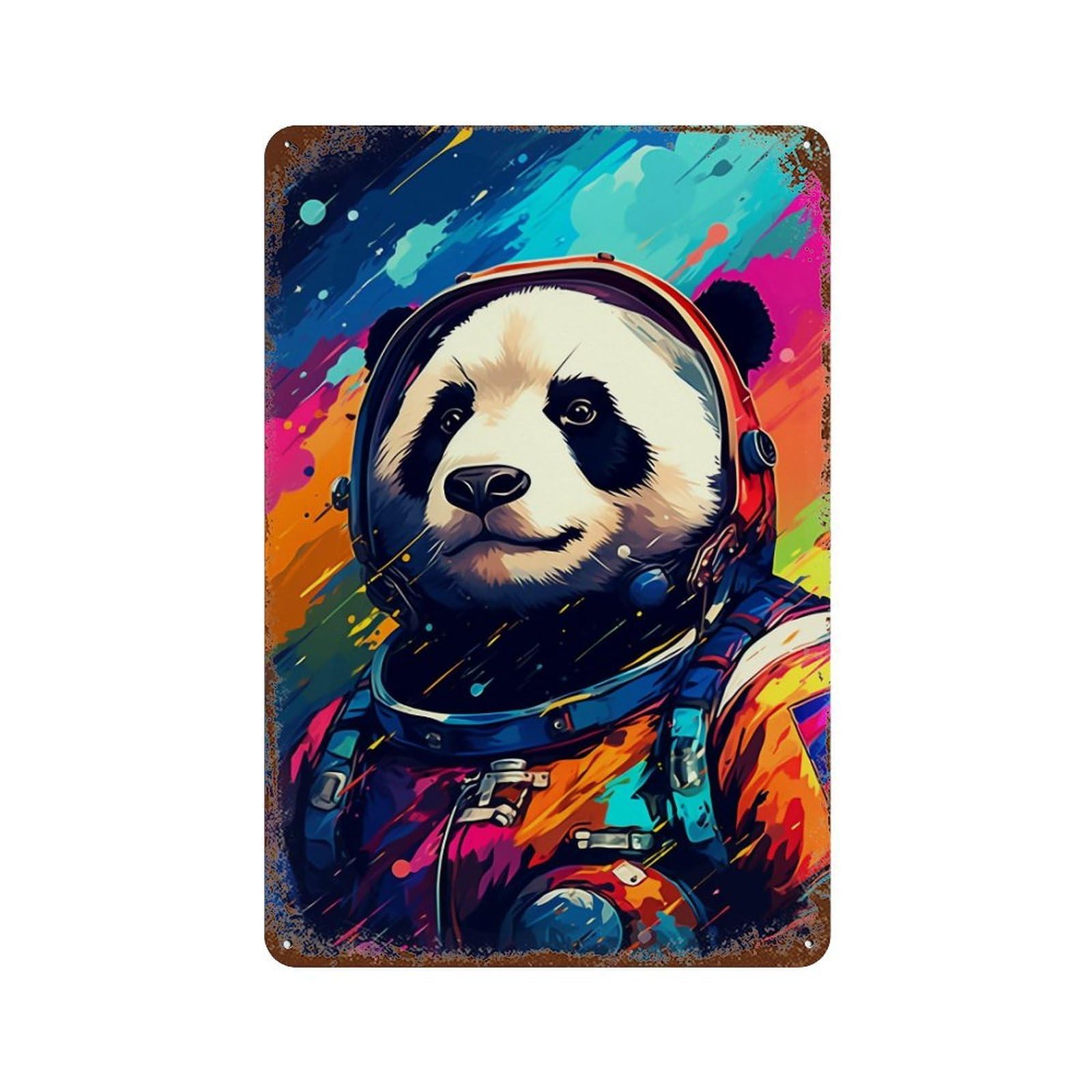 Garage Style Panda Astronaut Space Suit-4 Rust Effect Tin Sign 11.8"x7.9", Shabby Chic Decor for Bar And Workshop