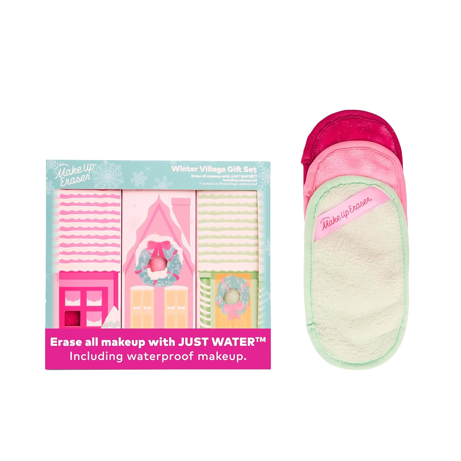 The Original MakeUp Eraser Mini PRO 3-pack, Erase All Makeup With Just Water, Including Waterproof Mascara, Eyeliner, Foundation, Lipstick, Sunscreen and More Winter Village, 3ct
