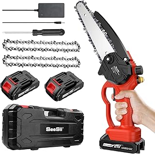 Mini Chainsaw Cordless, Seesii Mini Chainsaw 6-inch Cordless Portable Handheld Chainsaw with 2 Batteries, Automatic Oiler, Small Chainsaw for Garden Tree Branch Pruning Wood Cutting