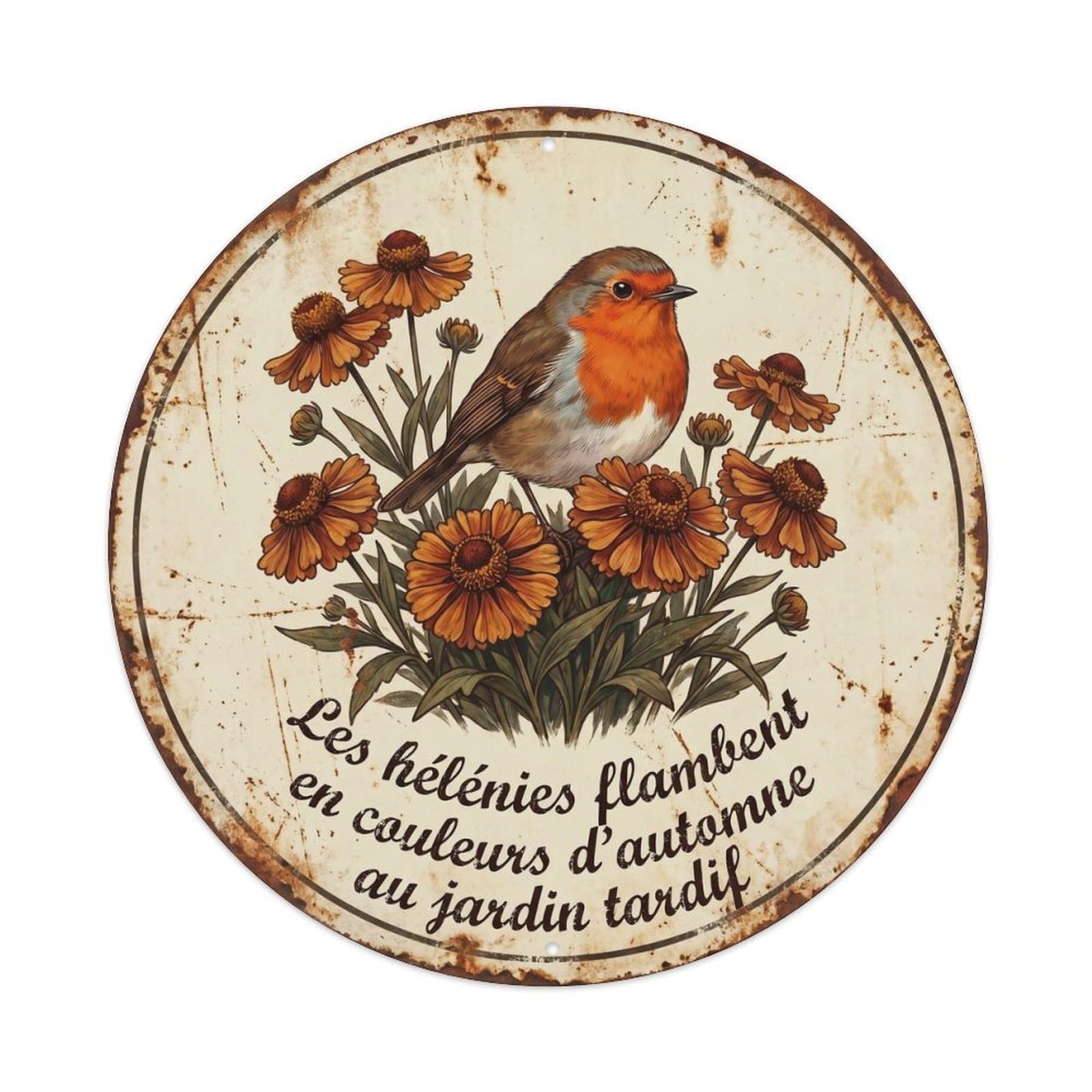 Robin Bird Garden Quote Helenium CircleMetal Tin Sign