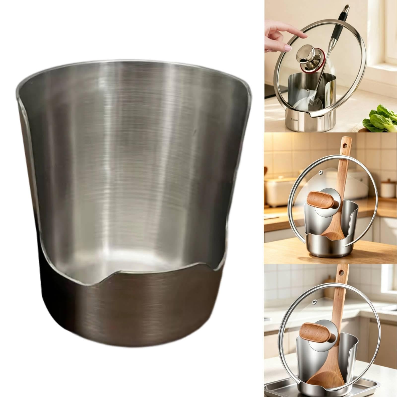 Soporte de Tapa y Cuchara de Acero Inoxidable Reposacucharas Soporte para Utensilios de Encimera Organizador Multifuncional Base Estable con, 9 Cm