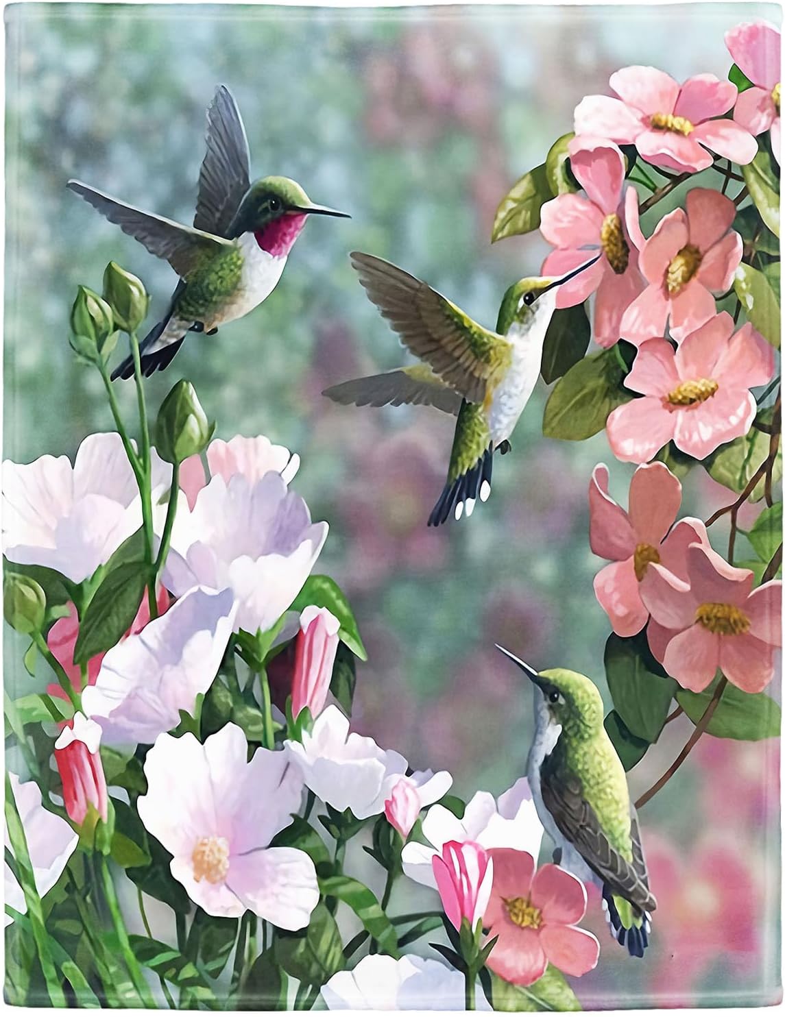 Rstick Hummingbirds Blanket Flowers Birds Fleece Blanket Soft Fuzzy Plush Throw