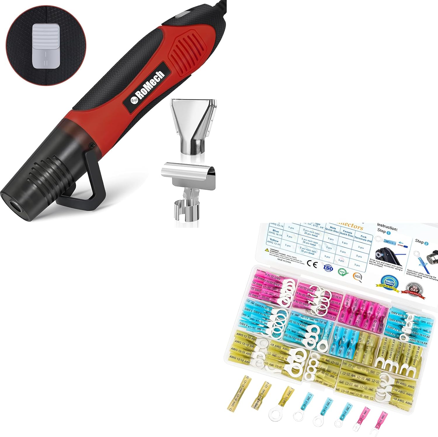 TICONN 120Pcs Heat Shrink Wire Connectors+ 350W Heat Gun with 2 Nozzles