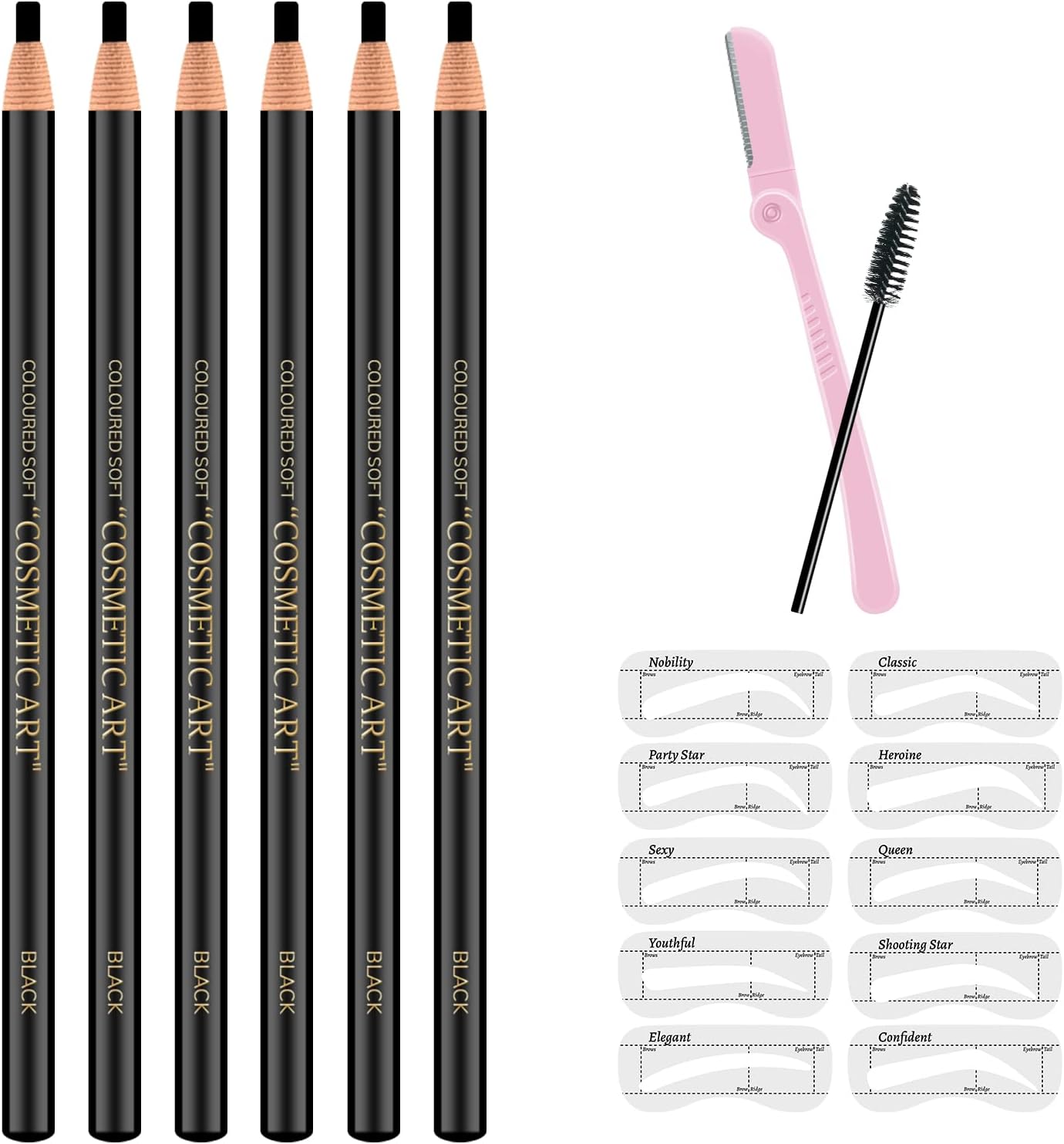 6 Pcs Pull Cord Peel-off Eyebrow Pencil Tattoo Makeup and Microblading Supplies Set for Marking, Filling and Outlining, Waterproof and Durable Permanent Eyebrow Liner-Black