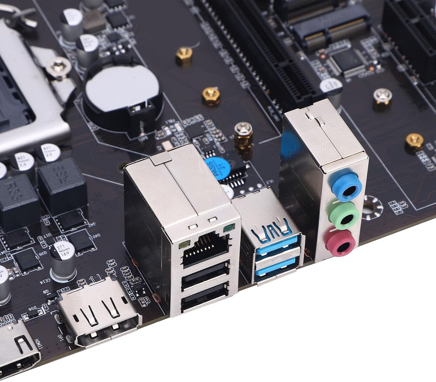 Close-up of motherboard rear I/O ports