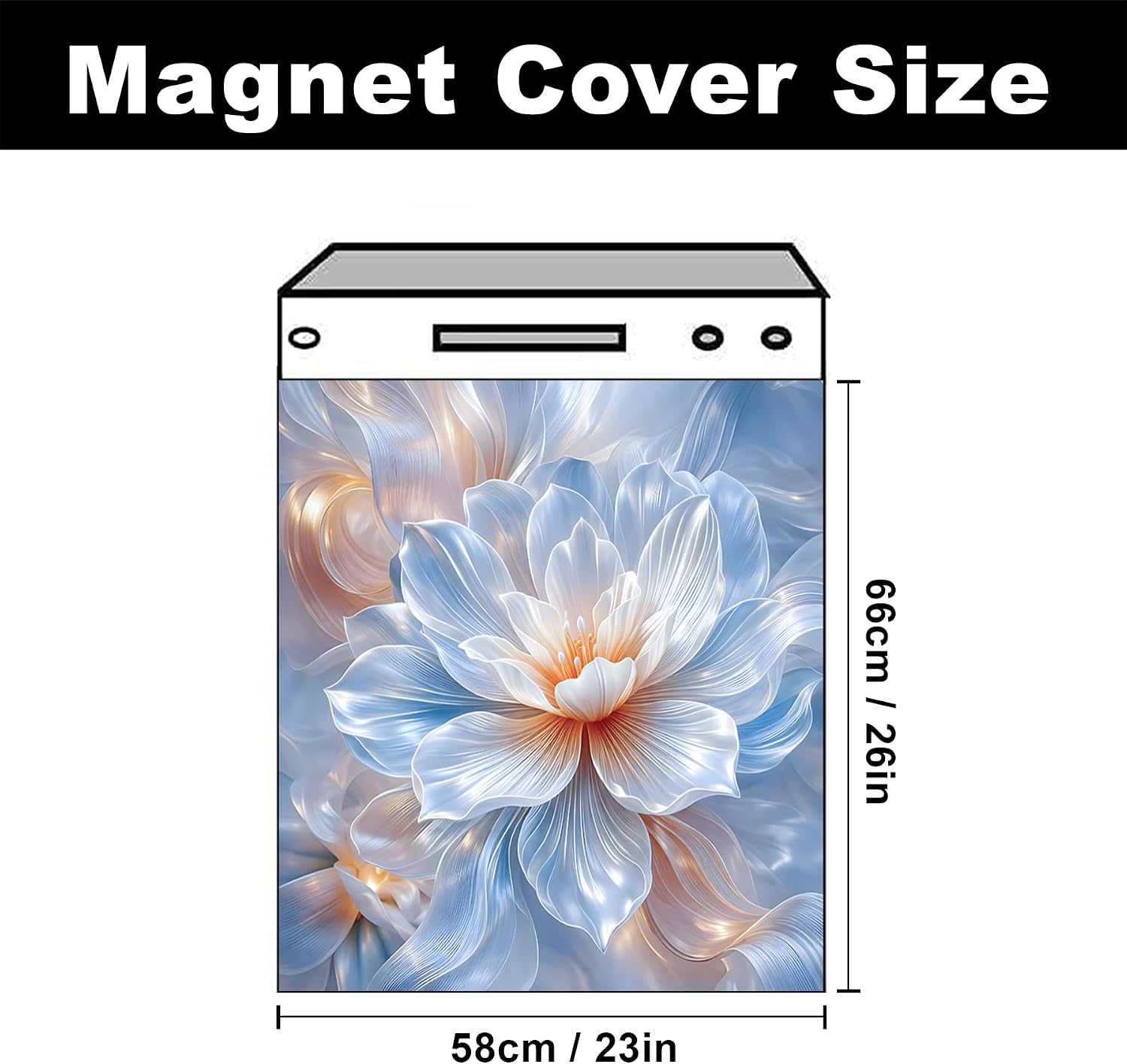 BVBOX Dishwasher Magnet Cover 23"x26", Reusable Magnetic Refrigerator Covers, Decorative Magnets Cover Fridge Door Skin Panel Stickers for Home Kitchen Appliance (Blue Lotus, 23"x26")