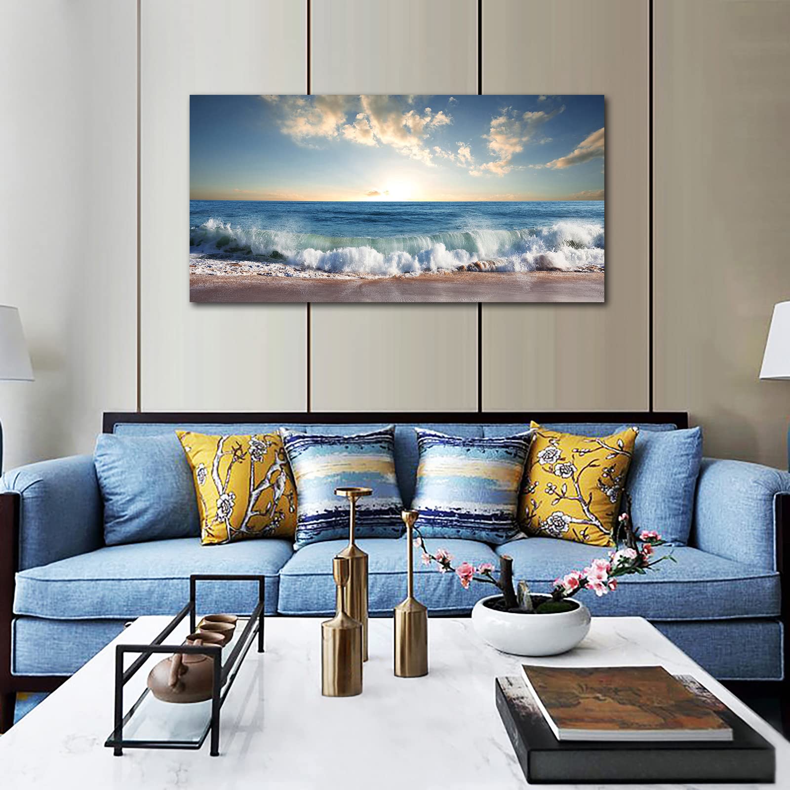 Amazon.com: Ocean Wave Canvas Wall Art Beach Sunset Pictures