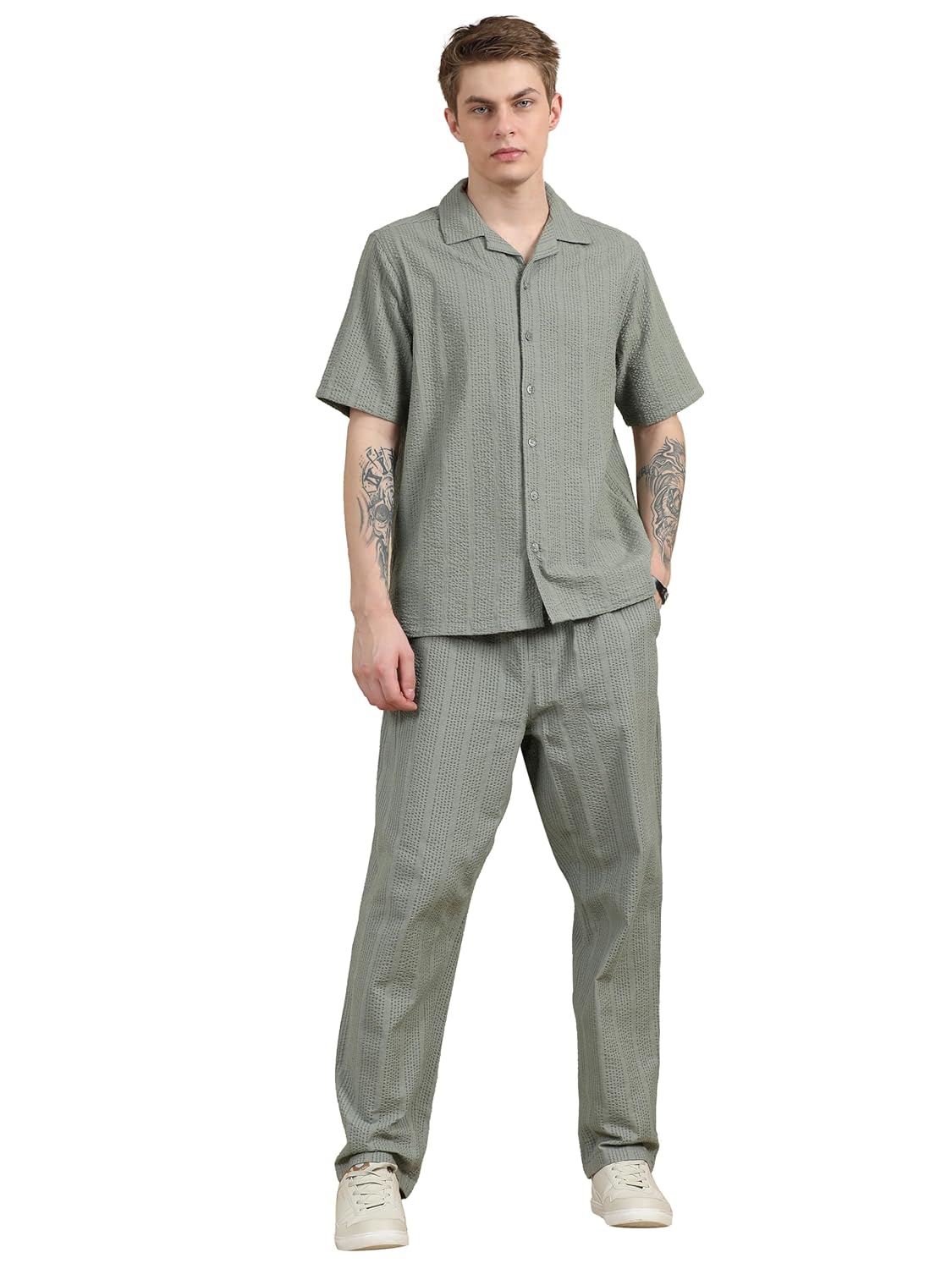 StitchX Men’s Textured Seersucker Resort Cotton Shirt & Trouser Co-Ord Set S-2XL