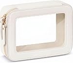 Prite Clear Makeup Bag Cosmetic Organizer Case Waterproof Travel Toiletry Bag Skincare Pouch with Golden Zipper(Beige)