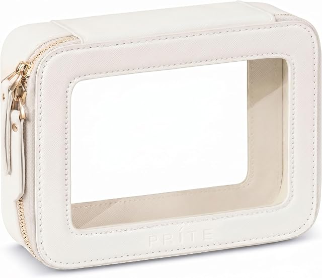 Prite Clear Makeup Bag Cosmetic Organizer Case Waterproof Travel Toiletry Bag Skincare Pouch with Golden Zipper(Beige)