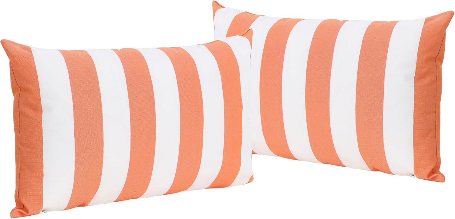 Christopher Knight Home Coronado Outdoor Water Resistant Rectangular Throw Pillows, 2-Pcs Set, Orange / White