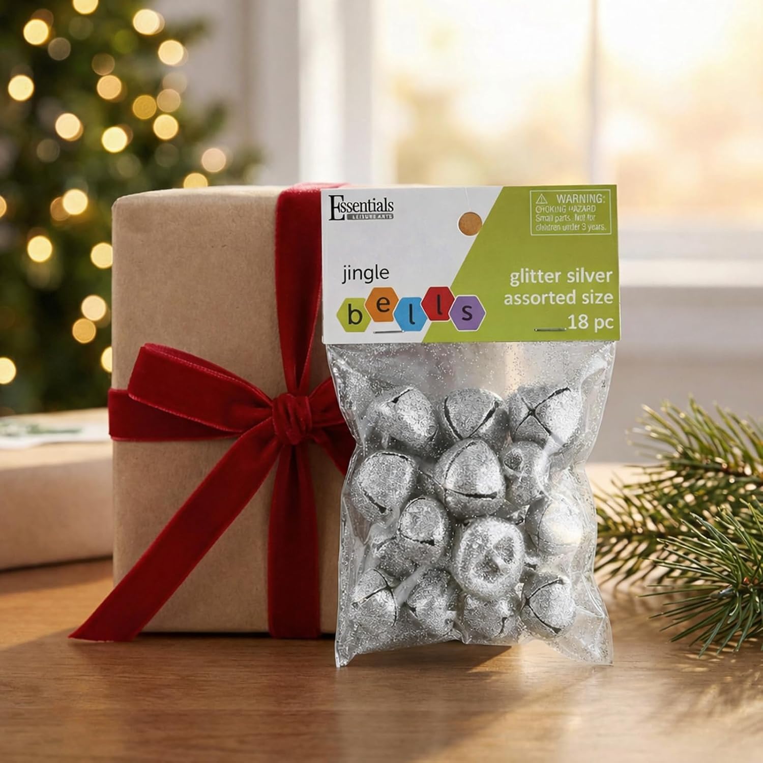 Silver Bells Jingle Craft Assorted Sizes 18 Piece Set Glitter for Ornaments