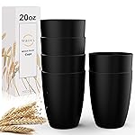 Wrova Wheat Straw Cups 6 PCS Good Alternative to Plastic Reusable Cups 20 oz Unbreakable Drinking Cup Reusable Dishwasher Safe Water Plastic Glasses Black