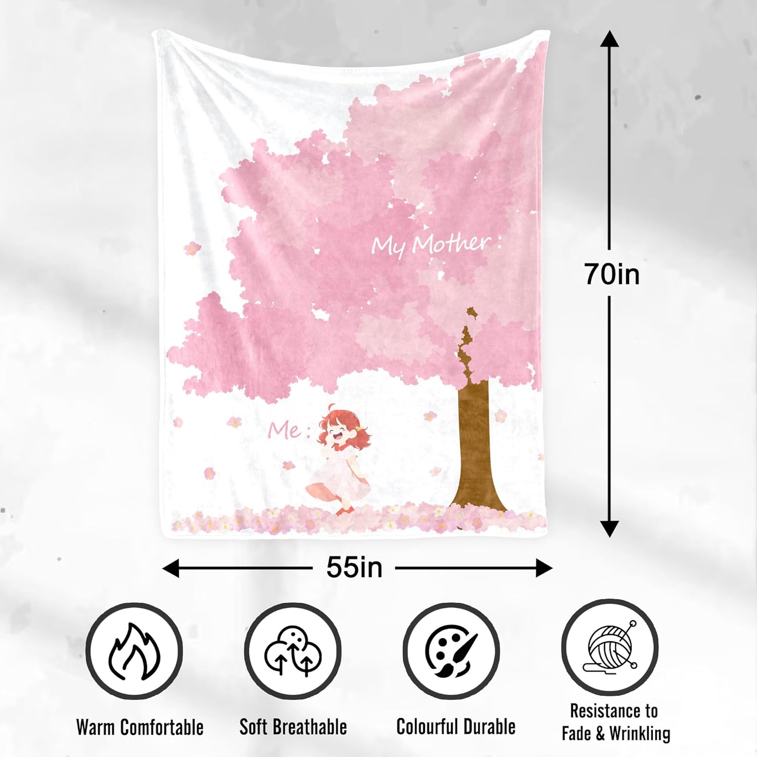 UFOORO My Mother & Me Love Pink Tree Throw Blanket - Ultra Soft Flannel Comfort for Mother Daughter Bonding, Heartwarming Gift for Mom on Christmas Mother’s Day or Birthday 55×70inches