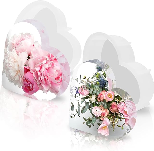 Luckits Resin Moulds Silicone, 2Pcs Large Deep Resin Moulds Heart Shape Round Bottom + Sharp Bottom, Large Geometry Epoxy Resin Moulds Silicone Moulds for Resin Casting Flowers Decorations DIY Crafts