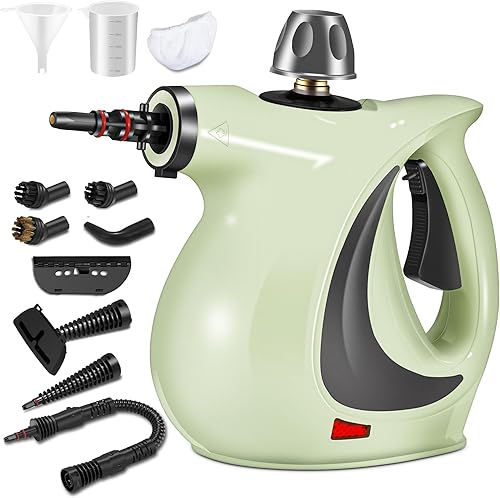 Spurgehom Limpiador a vapor de mano, vaporizador portátil con gran capacidad, juego de accesorios de 11 piezas para piso, automóvil, alfombra,
