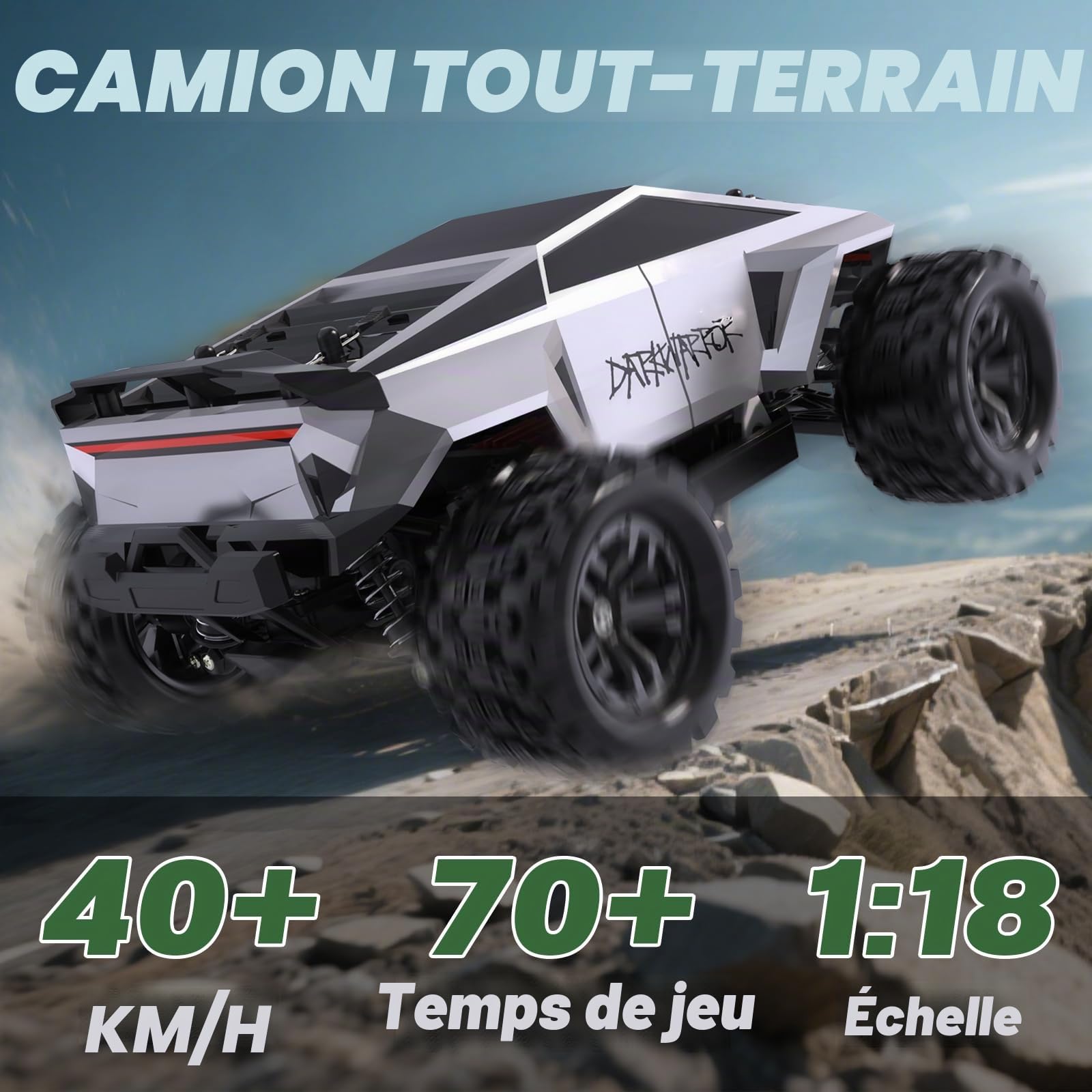 Voiture télécommandée Tout-Terrain à l'échelle 1:18, véhicule électrique 4x4 Haute Vitesse à 40 km/h avec télécommande 2,4 GHz, Camion 4x4 avec Deux Batteries Rechargeables garçons de 8 Ans+
