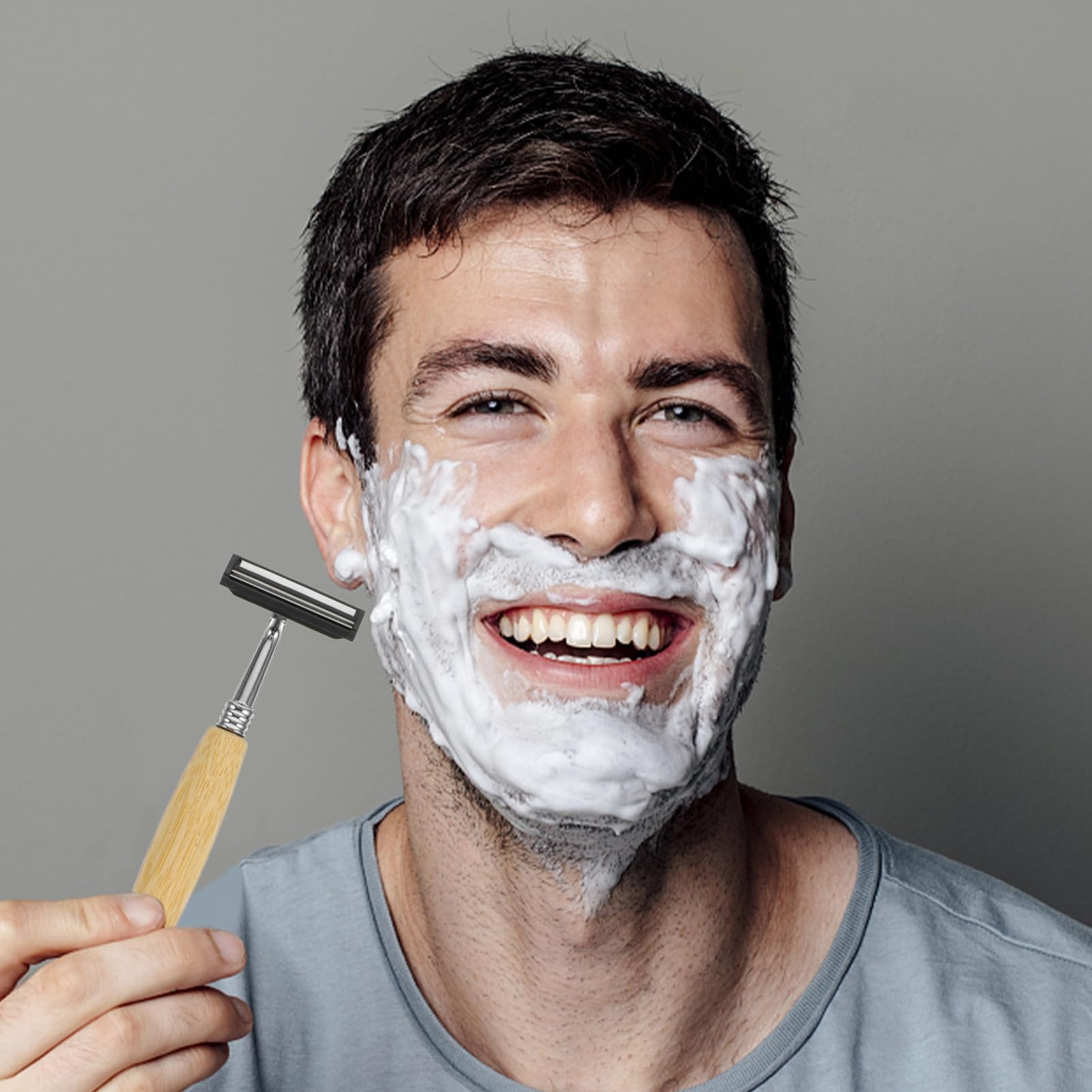 FRCOLOR 10 Sätze Rasiermesser Aus Edelstahl Razor Rasiere Rasierhobel Handhaben Schnurrbart Trimmer Haarschneider Rasiermesser Mit Bambusgriff Griff Ist Aus Aluminium 4 Stück * 10
